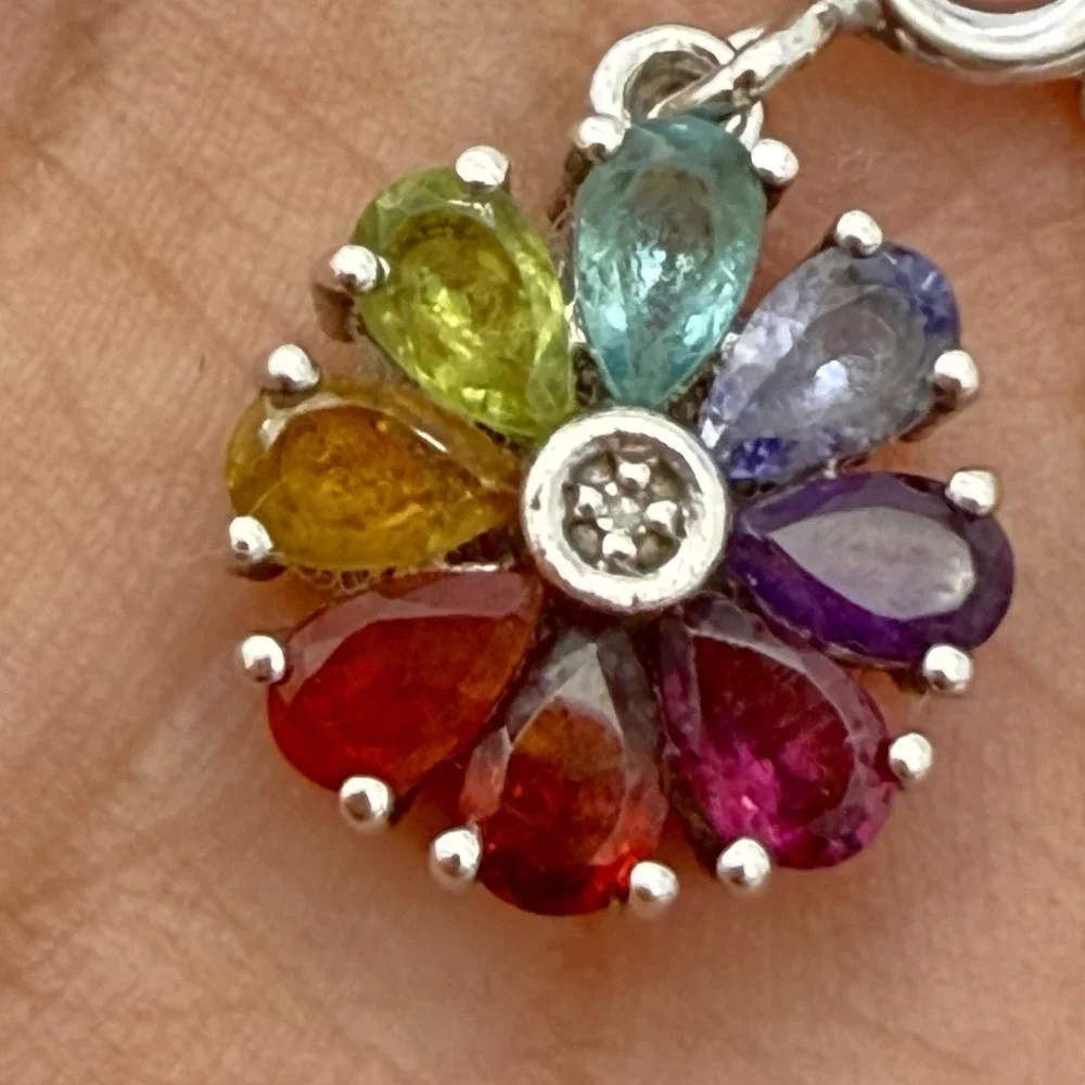 Vtg Chuck Clemency 925 Sterling‎ Silver Multi Gemstone Charm Pendant